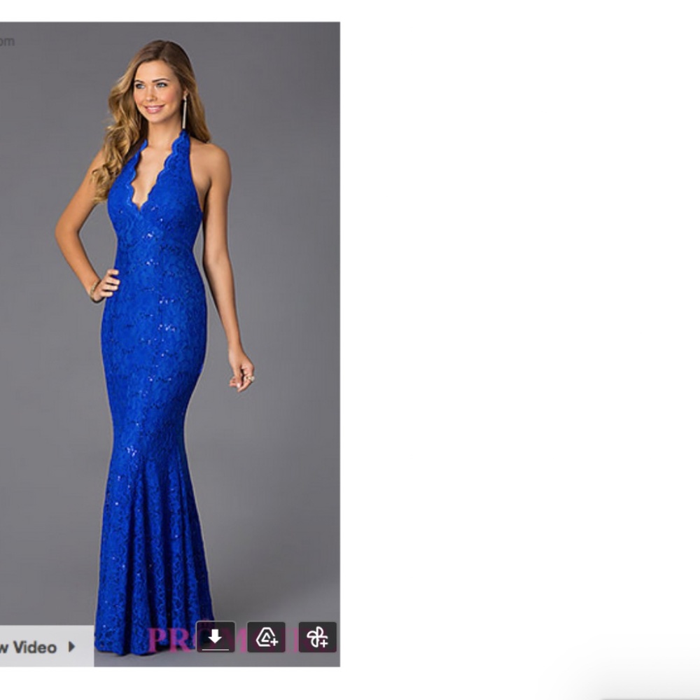 Floor length blue lace halter dress (prom/evening) Size 1/2
